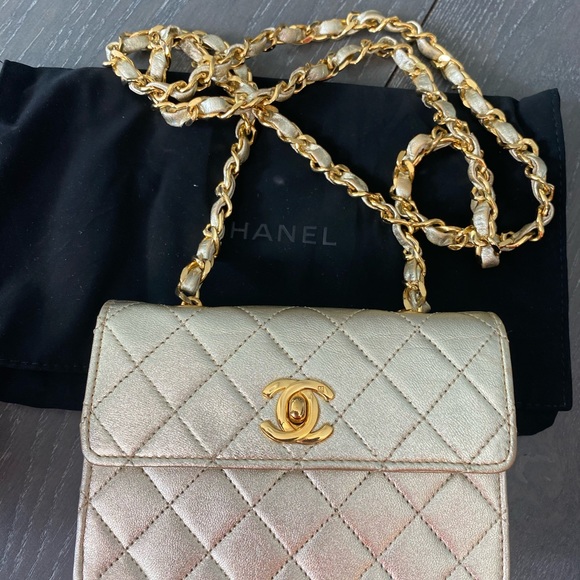 Authentic vintage Metallic Gold color mini micro Chanel - Picture 2 of 14